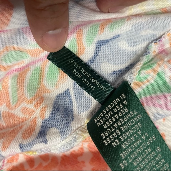 Lauren Ralph Lauren Ruffle V Neck Top Shirt Large Bright Multicolor - Picture 11 of 13